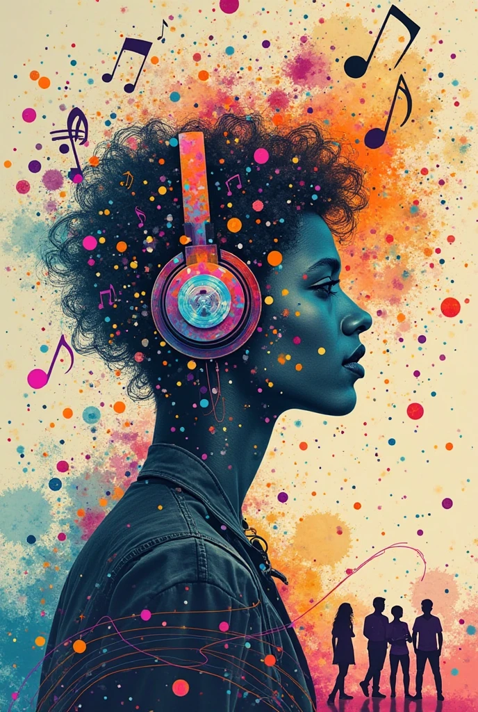Depict yourself surrounded by musical notes, instruments, or headphones ...