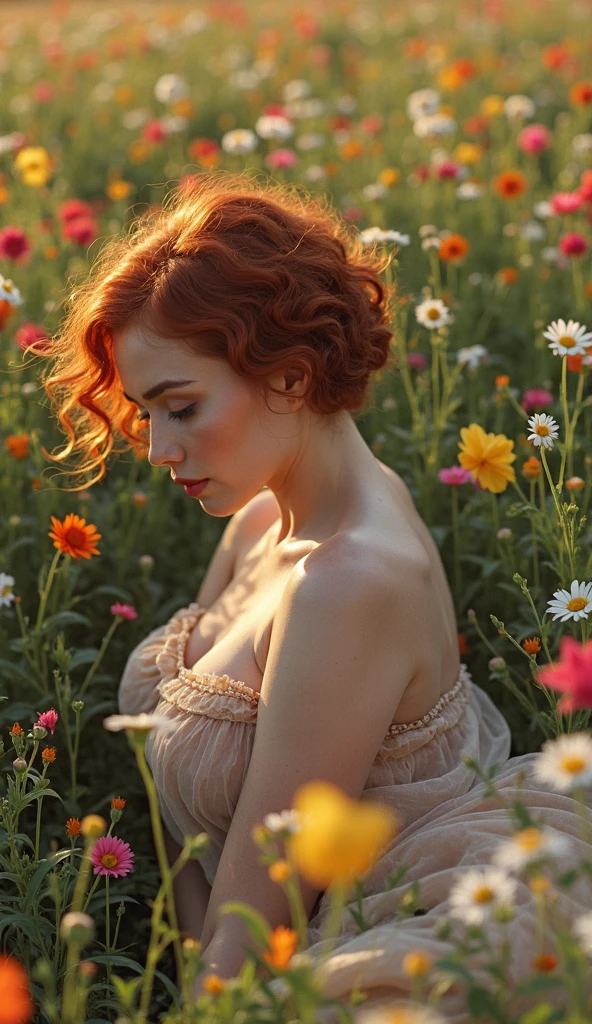Thin naked woman with short red hair