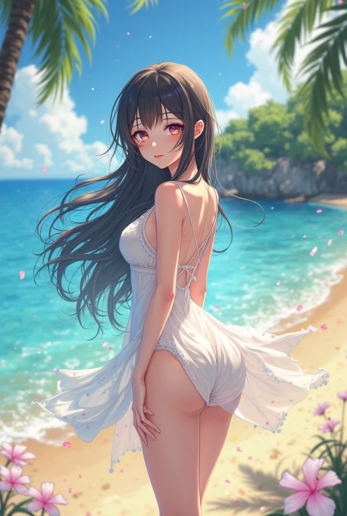 An image of an anime waifu on the beach