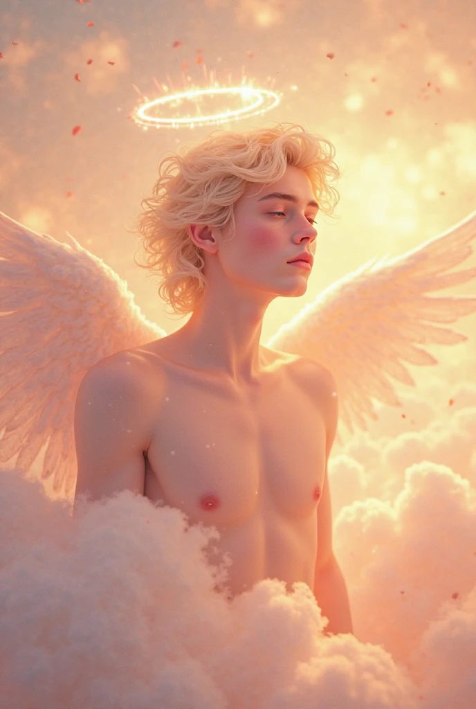 angel boy age 16 shirtless sexiest abs plumpy lips,Pink & sexy Nipples ,white big wings
