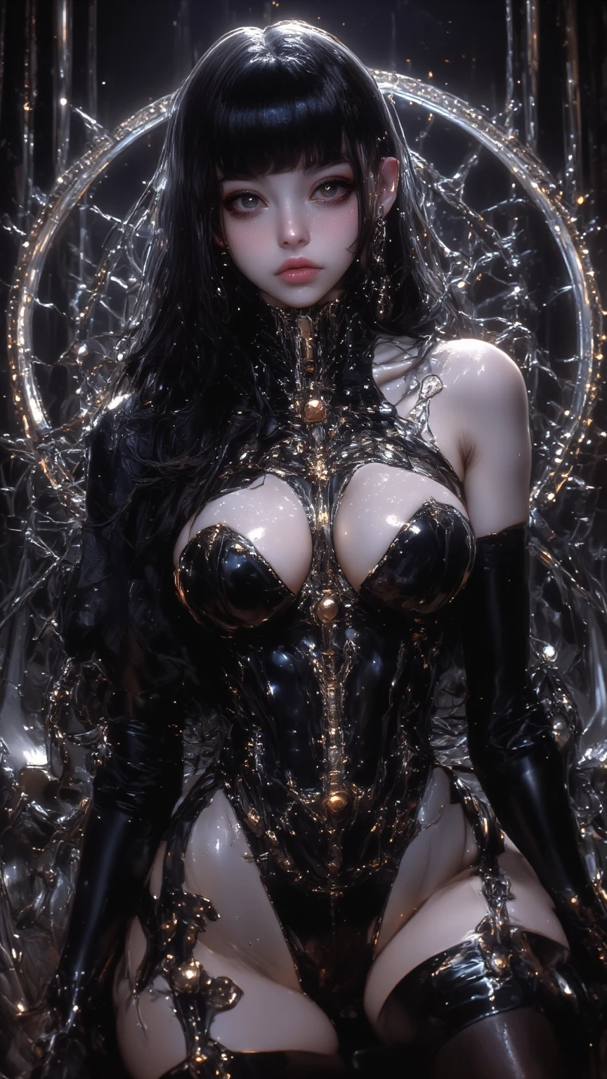 Naked girl with big gold cyberpunk wings, mechanicall wings, glass wings on her back, vhole body visible,(((Girl flying))), girl in the jungle. (((Vhole body visible))). Girl in the wild jungle, Girl naked, Highly Detailed Face and Skin Texture, big green eyes, juicy lips, bimbo lips, (puffy breast), white skin, (afro curly Black hair), pale skin, Detailed Eyes, Double Eyelids, gold metal cyberpunk tapes, metal Collar, full naked, ((vaginal inside Small chain)), gold jewelry on wet body, wet skin. She is naked, She is wet, wet hair, full body, naked, White skin, she is on the futuristic cyberpunk flying gold disc. Piercing in the nose
