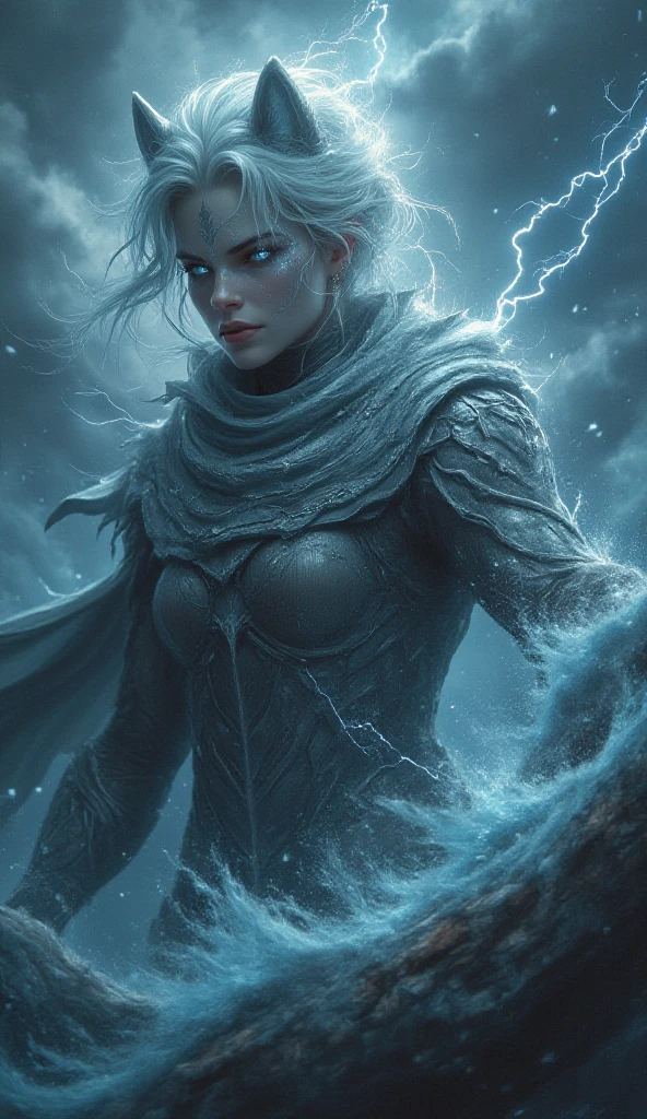 **The Stormcaller and Her Thunderous Allies**  
   - The female spirit, the Stormcaller, is a tempestuous figure with storm-gray skin, crackling lightning in her eyes, and a cloak of swirling clouds. She commands the skies and seas.  
   - Her animal spirits are a giant thunderwolf with fur that sparks with electricity and a massive sea serpent with scales that shimmer like stormy waves.  
   - They are the enforcers of the natural order, bringing storms to cleanse the land and sea of corruption.
