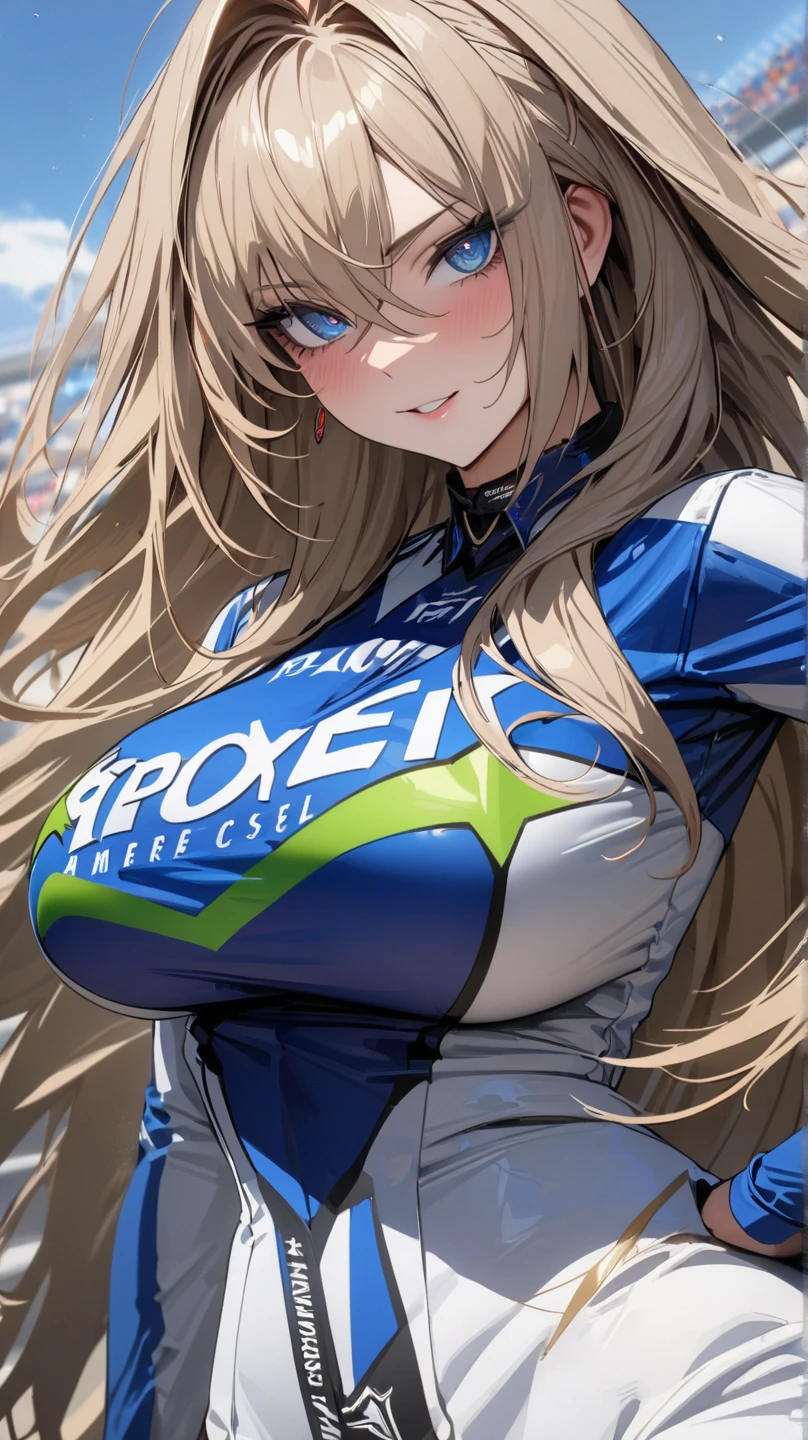 1girl, smile, nsfw,  mochizukierena, blonde hair, hair between eyes, french braid, hair ribbon, purple ribbon, very long hair, green eyes, , empty eyes , large breasts, solo, nsfw, nipple, ride a bicycle, Bicycle uniform