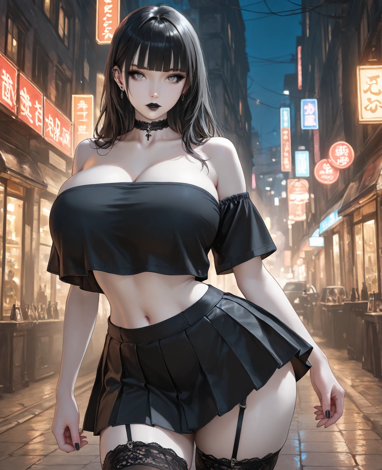 girl in black dress with red eyes and black gloves, girl wearing a black dress, seductive girl, guweiz, artwork in the style of guweiz, attractive girl, from girls frontline, cute waifu in a nice dress, thicc, badass 8 k, rin tohsaka, beautiful alluring woman