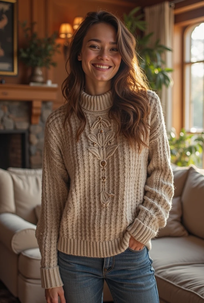 Professional, photorealistic, wearing distress jeans and a baggy sweater, relaxing on the couch at home, real skin with pores, real face, epiCRealism, <lora:more_details:1> <lora:Anna_Kournikova:0.75>