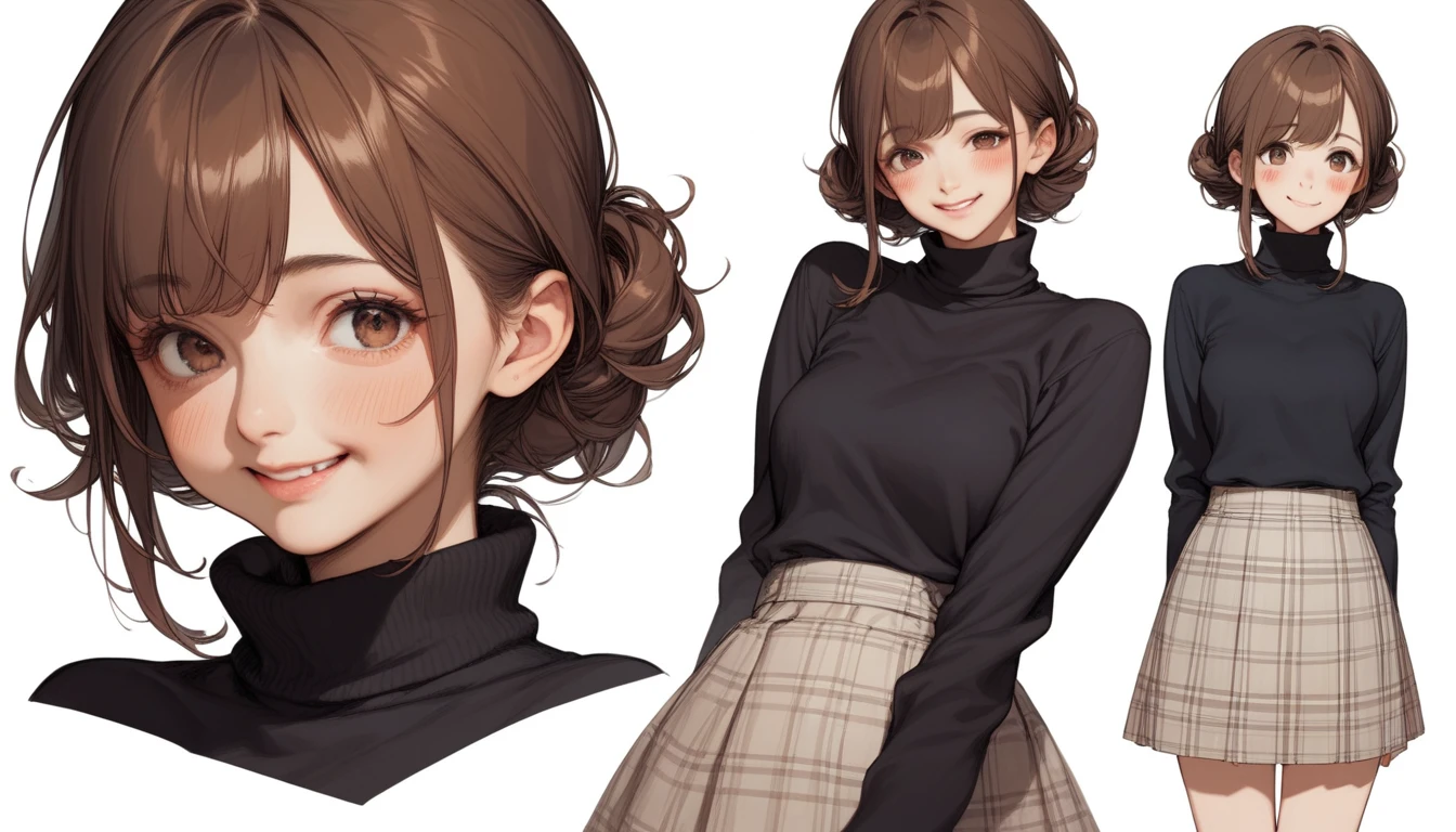 (masterpiece, 8k, Highest quality, Very detailed, One mature woman), (Attractive office lady),(Consistent personality, same characters), (Brown Hair,Medium Hair,Pale grey eyes), (Very detailed顔と肌の質感, fine grain), smile, Slender figure, Cleavage,alone,Thighs,Thin legs,Belly button and beautiful legs, White Background,White shirt,Black lace panties, 魅惑的なsmile, (Multiple Views, Multiple Angles), Side view, Front view, look up, Looking down, Rear View, 20-degree head view