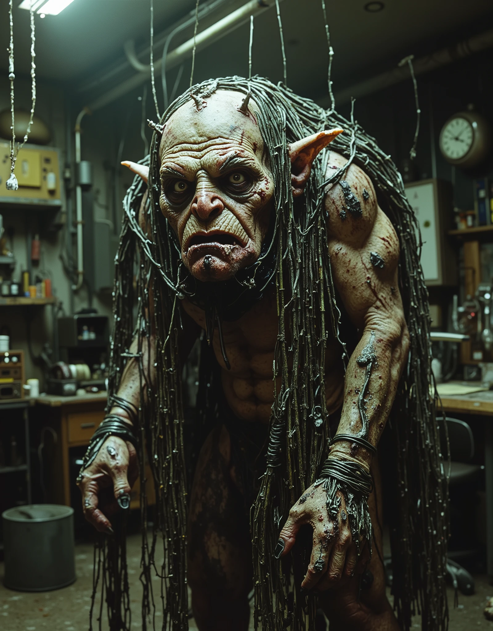 orcx-uruks, orc, masterpiece, best quality, a female (deep1hybrid:1.2) bartender standing behind a bar, portrait, indoors, black dress, large eyes, gills, upper body <lora:deepone-beta1-000012:1.2>