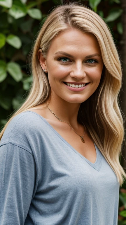 a photo of a dutch blonde woman (smiling:0.98)(old:0.9) standing by a [window | car door | motorbike | tree | kitchen], wearing a loose sundress, 1970aded:1.1), (arm hair, spots, moles, red button nose, round eyes, long hair, frown lineaded, neutral colors, CANON AE-1:1.1, high noise, grainy, film grain, blurry, 32mm, aged photo, raytracing:1.1)