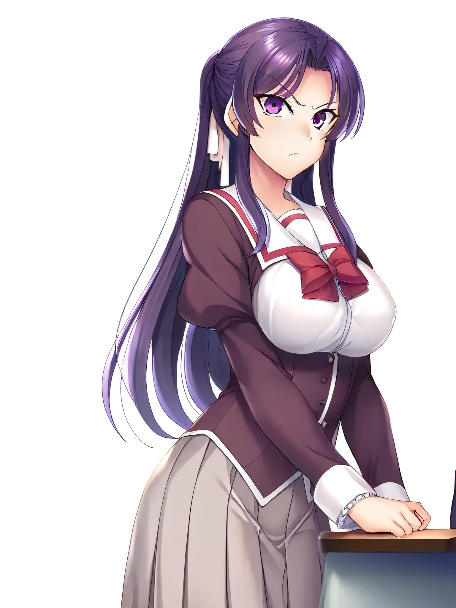 Anime girl with long purple hair and a white shirt - SeaArt AI