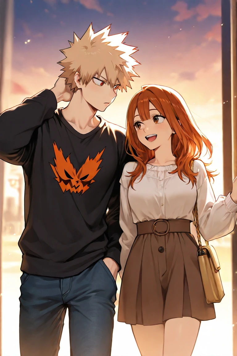 Bakugo katsuki, girl with long auburn hair, couple, cute, detailed ...