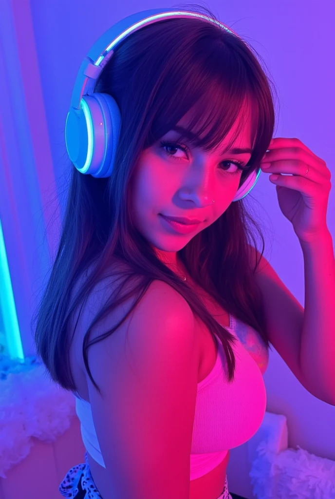 8K, best qualtiy, masterpiece, photograph realistic, Hide your face with happiness, big breasts, black sexy pajama, listening to music with head phones, in bed, bedroom, music, headphones, golden Lace, Aerith Gainsborough, whole body, exposed bare shoulders, do lado de fora, outside, Covered with snow, cloaks, high high quality, Adobe Lightroom, highdetailskin, looking at viewert, rainning background, rain window,Autumn lay on bed seductively on a bed with her legs spread wide open to show her lace panties. A bed or bedroom background completes the scene with a touch of nostalgia. Intense look and makeup, symmetrical eyes, symmetrical face, photorealistic, photography, path tracing, specular lighting, volumetric face light, path traced hair, visible shadows, intricate, elaborate, hyper realisticBlack tank top, voluminetric lighting, glowing headphones, Cyberpunk, Futuristic, multi colored eyes, Detailed eyes, ultra - detailed,Light smile, Highly detailed, Beautiful, small detailed, Ultra detailed, Best quality, Intricate, hyper photorealism, Sharp, Digital illustration, Detailed, Realism, Intricate, 4K, 8K, trending on artstationh, Good anatomy, Beautiful lighting, Award-winning, Photorealistic, Realistic shadows, Realistic lighting, Beautiful lighting, Ray traching, Intricate details, Moody, Rule of thirds, Masterpiece, (illustration:1.1), A high resolution, (Extremely detailed