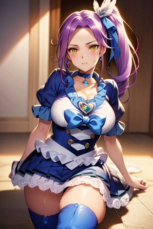 ((extreme detail)),(ultra-detailed), extremely detailed CG unity 8k wallpaper, best quality, <lora:Stocking-PSG:0.7>anarchy stocking, off shoulder corset dress, white striped thighhighs, hair bow, white choker, standing, from side, head turn, looking away, leaning on table, arm support, ass, window, lightshow background,