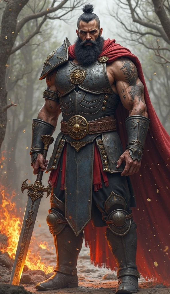Character design of a warrior man with sword, tall and handsome, three different poses