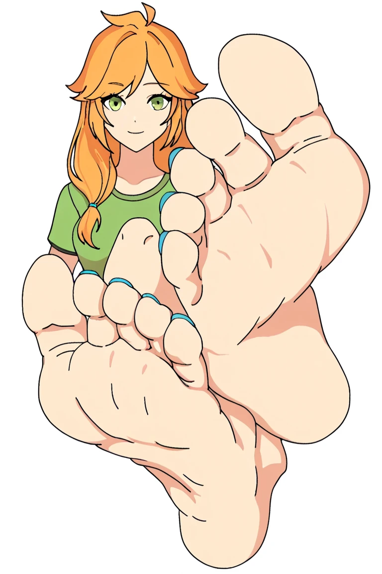 Nami from one piece, two feet, soles, very detailed wrinkled soles, orange toenail, demeaning face, raising middle finger, Detailed, Masterpiece, UHD