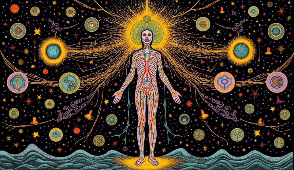 a man standing in front of a circle