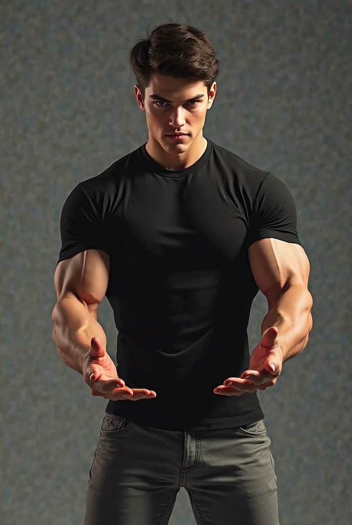 Poses that show muscle definition: Scene with handsome man posing showing his muscles in gym。
