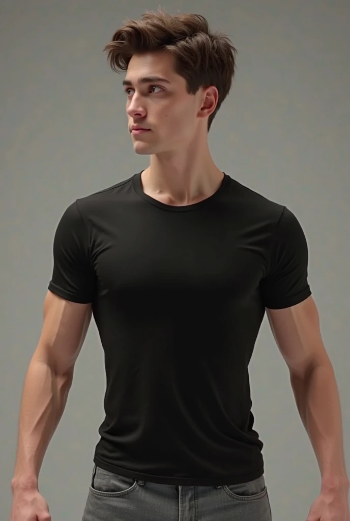 (ultra realistic, highly detailed:1.4), best quality, portrait of an 18 yo. boy, androgynous, short hair, thick black hair, bedhead, tank top, midriff, ((longtorso, ltso):1.45), tall