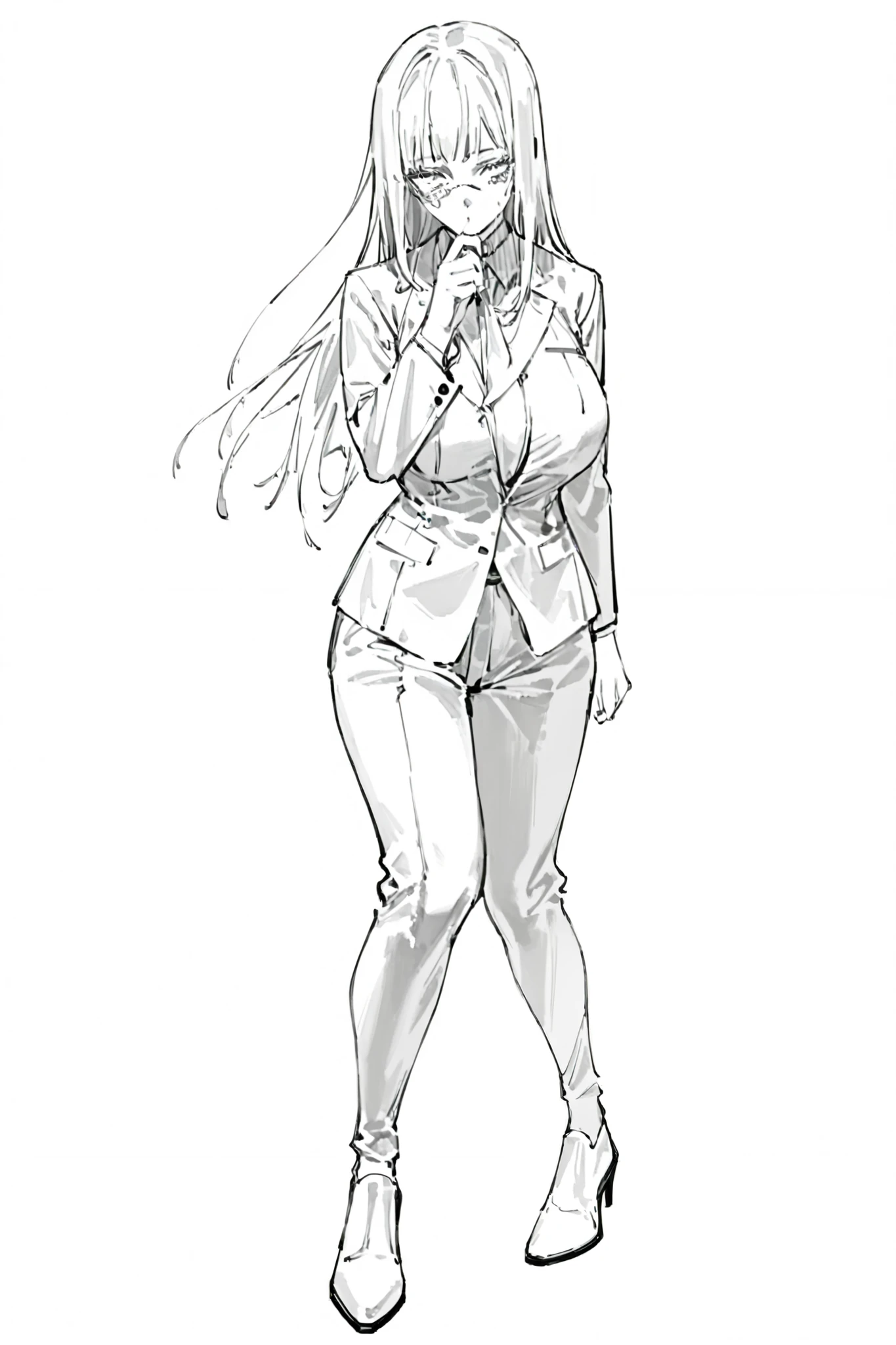 female,big boobs, full body:
appearance:
A tall and thin , always dressed in a white office suit stained with the liquid Stubborn.
hair: long, smooth and black like a vacuum. You don't move with the wind, as if it were static.
eyes: You have never seen, they are always covered by the mask.
mask:
totally white , without grooves. Covering the entire lower part of your face, from nose to chin.
sometimes, drips the same sticky liquid from its edges.
On some occasions, you can hear whispers coming from inside.
fur: Extremely pale , almost translucent. The seems to seep out of its pores.