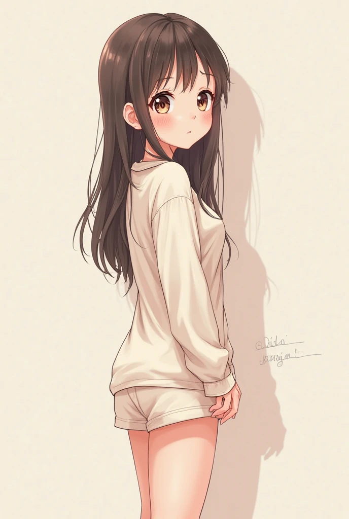 Anime girl in panties and sweatshirt with sexy tits 