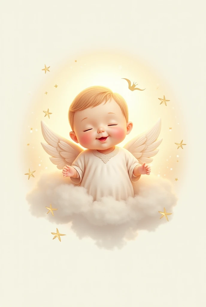 Dans le style manga , Create a baby angel with a halo and wings that smiles