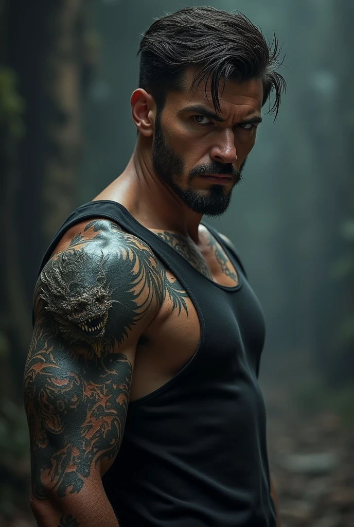 Man with a tattoo of  "The dragon of the Colombian Andes"