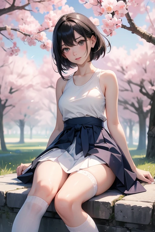 (masterpiece、highest quality、High resolution、realistic pictures、real looking skin:1.1)、
(A woman is squatting with her knees and thighs together.:1.9)、
(A woman's body is mine々facing directly in front of:1.8)、
(glimpse of panties:1.8)、
(she has a grin on her face:1.5)、
(She is wearing a light blue sleeveless turtle knit:1.8)、
(She is wearing a brown pleated miniskirt:1.8)、
(She is wearing brown mid-length boots.:1.8)、
(The panties are red and patterned.:1.5)、
(short hair:1.5)、
(small face:1.5)、
(Her breasts are D cup so you can almost see her cleavage.:1.5)、
(The location is a park lined with cherry blossom trees where the wind blows.:1.5)、
1 Japanese girl、solo、full body esbian、beautiful eyes、shining eyes、Shining thighs、NSFW