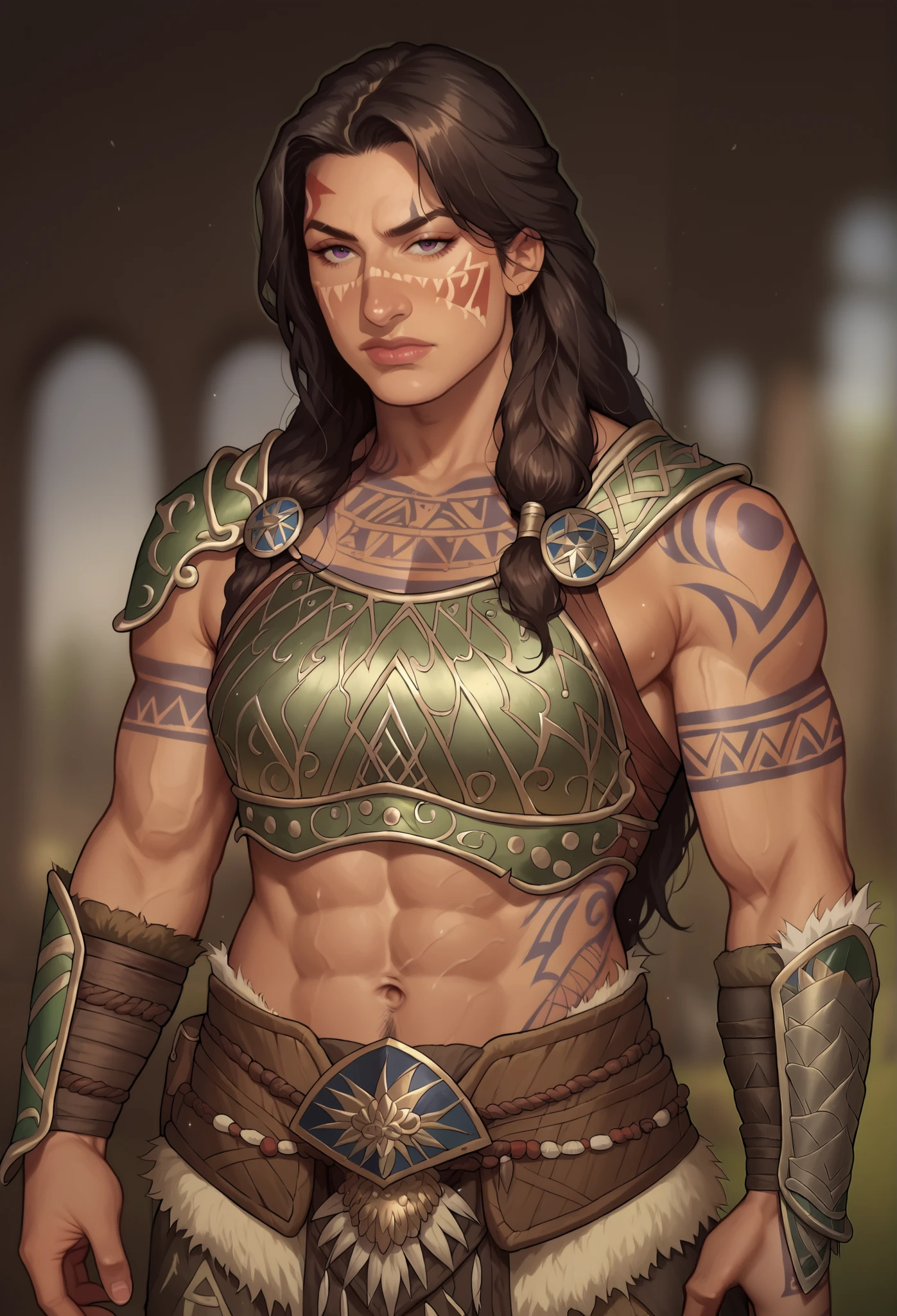 Gere uma imagem da personagem Mara, also known as 'Mara Death Dealer', do jogo Call of Duty: Guerra moderna: corpo inteiro, fisionomia cruel, ((nua)) brincos grande, colar pulseira, rings, gold watch, na praia, sol poente, palmeiras, corpo escultural, flowing hair, ((metralhadoras, pistolas, fuzil AK-47, Granadas, gold accessories)) standing on a ((tanque de guerra Russo T-14 Armata))
Sem roupa