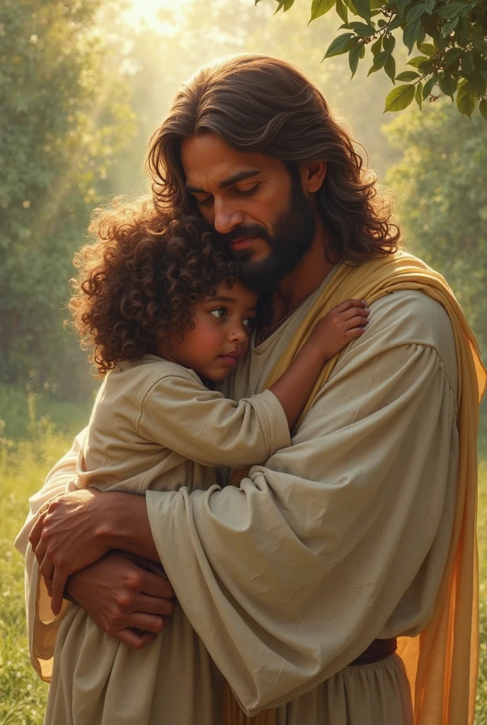 Jesus hugging a cute black child