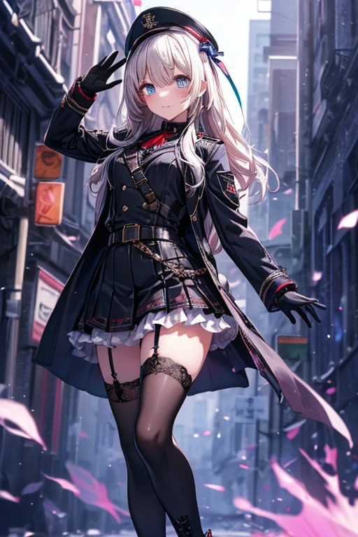 ((highest quality)),(ultra high resolution),(Super detailed),(detailed description),((best CG)),(best work of art),super precision art,amazing drawing art,(Art with precise details:1.5), (1 adult female:1.6),(beautiful and well-shaped face:1.5),smile:1.6,makeup:1.4,(A detailed coat:1.8),(Light blue eyes:1.6),(stylish hat:1.4),Knee-high boots:1.3, (Early spring with continued cold:1.5)