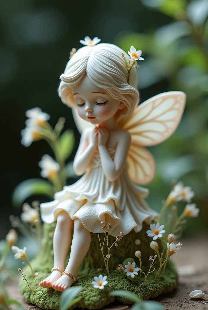 small naked fairy, lies on a large flower, flower in the background, high angel pov 120mm, macro shot, depth of field, soft front light, glow, HDR, (muted colors:1.2), Canon RF 100mm F2.8L Macro IS USM