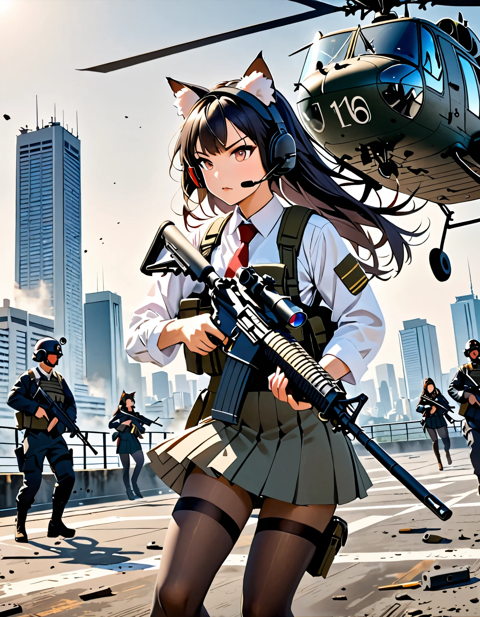 (holding gun, finger on trigger)