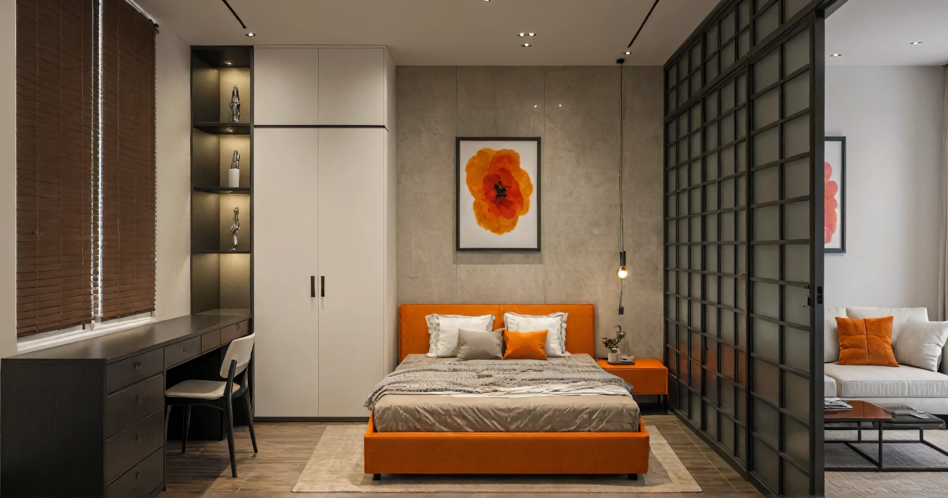 Raw photo,Masterpiece, high quality, best quality, authentic, super detail, 
interior, indoors, bedroom style modern
, (daylight:1.1), vivid colour, (realistic:1.2),