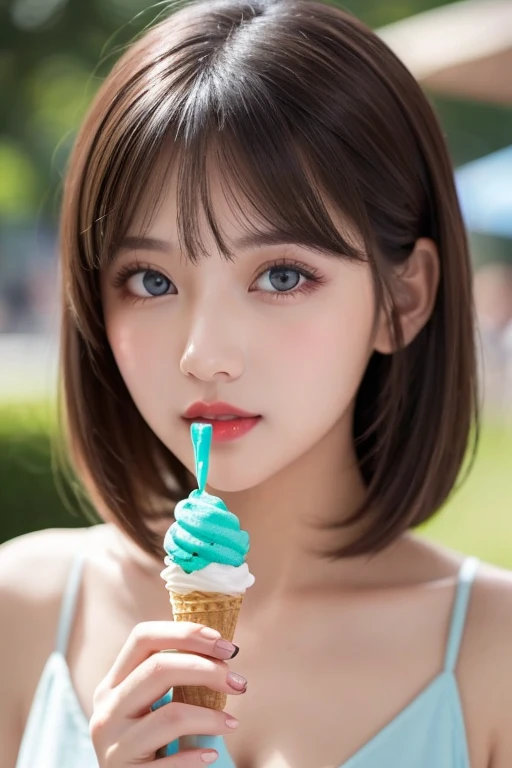 best qualtiy, tmasterpiece, 超高分辨率, (realisticlying:1.5), RAW photogr, 1girll, bshoulders, in the darkness nigth, deep shading, low tune, cold light, Sexy look, short detailed hair,Eat peach and plum bread