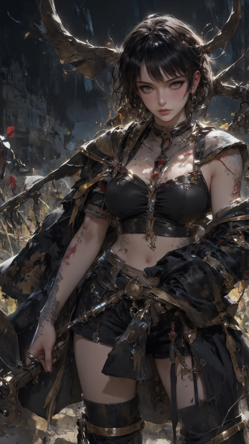 (((masterpiece))), (((best quality))), ((ultra-detailed)), (illustration), (an extremely delicate and beautiful), 1 girl, Colosseum, Sword slave, slave, fight, Hemp clothing, blood, (torn clothes:1.1)