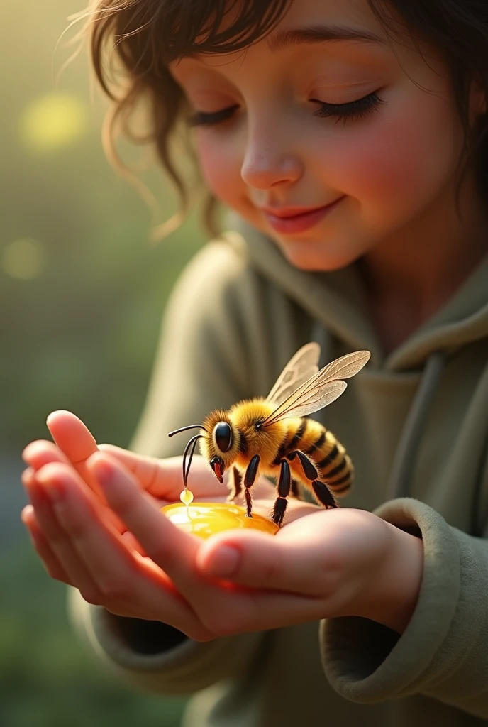 Child playing with a doll in the shape of a bee