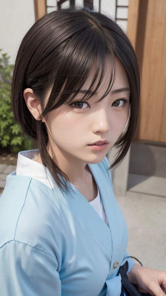 (1 Girl)、(Beautiful Japanese、18years old,round face、Refreshing、clear、seems kind、stylish、Pitiful、cute like an angel、cute、black eyes、,actress,Almond-shaped eyes,Translucent white skin、Beautiful skin), Good style , (((Beautiful big breasts:1.2))),(((soft breasts))),(very cute),(Black hair),(short bob hair),(enchanting eyes),(highlight on eyes:1.2)、(8K、Live shooting、highest quality、masterpiece:1.2、optimal lighting)、((masterpiece)),(Photo taken by a professional photographer),(real、photo real:1.4),break,{ (White nurse costume),(((taraditional nurse uniform)))、(Fit)},(tears:1.4))(cheeks are red:1.2), break, break,Old abandoned hospital,Face shot:1.3、looking at viewer, face close-up,Looking up、Cleavage:1.2、Peering in with a worried look on his face。(((Looking back))),Weak face,From below,(((dynamic angle)))、Hand on cheek、Hands on hips