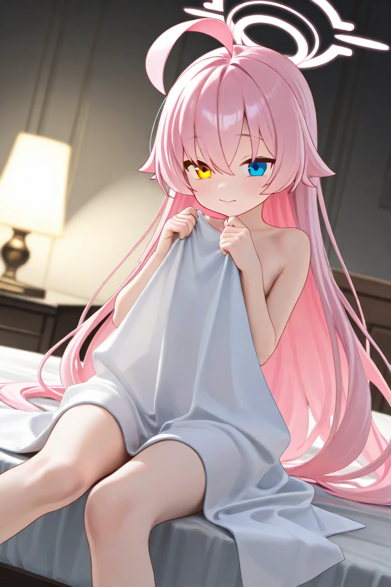 ((muste piece)), ((best quality)), (Super detailed), anime style etc.,peeing on the bed, pretty girl, 1 girl, solo, ((beautiful eyes)), shy smile,pajama00, ((open chest)), ((cute nipples))