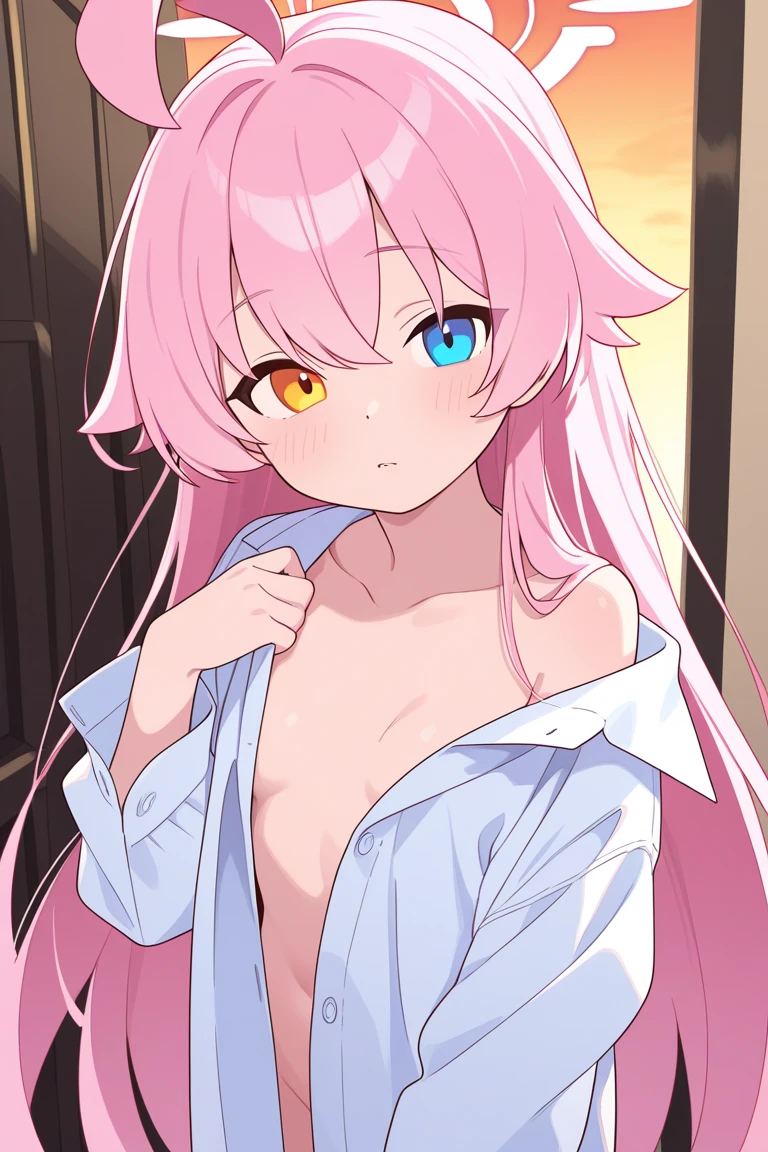 (young :1.3),cat furry girl,pink fur,cat tail,naked,nude,looking at viewer,full face blush,shy face,smile,heart eyes,sparkle star around girl,glistering effect,starfall,plain grey background