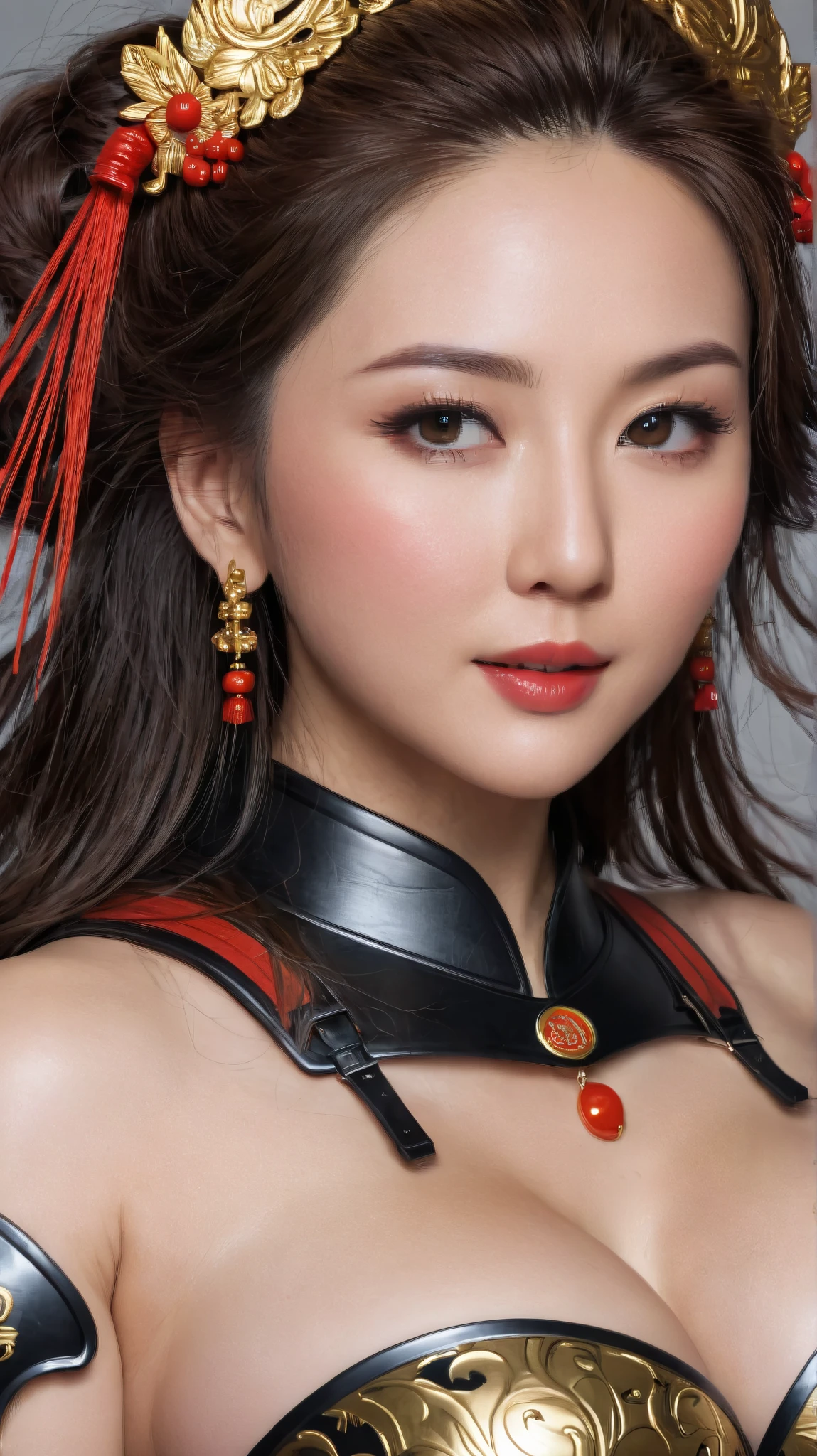 masterpiece、 surreal、 Create 、((( 太古の中国で戦闘をしているエナメルブラックのプロテクトアーマーを装着したとても美しいwoman戦士_woman:1))),( Enamel Black Protective Armor 1 .3), (35歳のwoman戦士:1.3),、((( very big breasts ))) ((( squint )))、((( My butt is big )))、太古の中国で戦うとても美しいwoman戦士, beautiful smile、白人woman、(美しい中年woman)、( Long Golden Hair )、 woman戦士、 Fine Enamel Black Protective Gear 、古代中国で戦うとても美しいwoman戦士、 red lips(woman戦士)、( Battle in Ancient China )