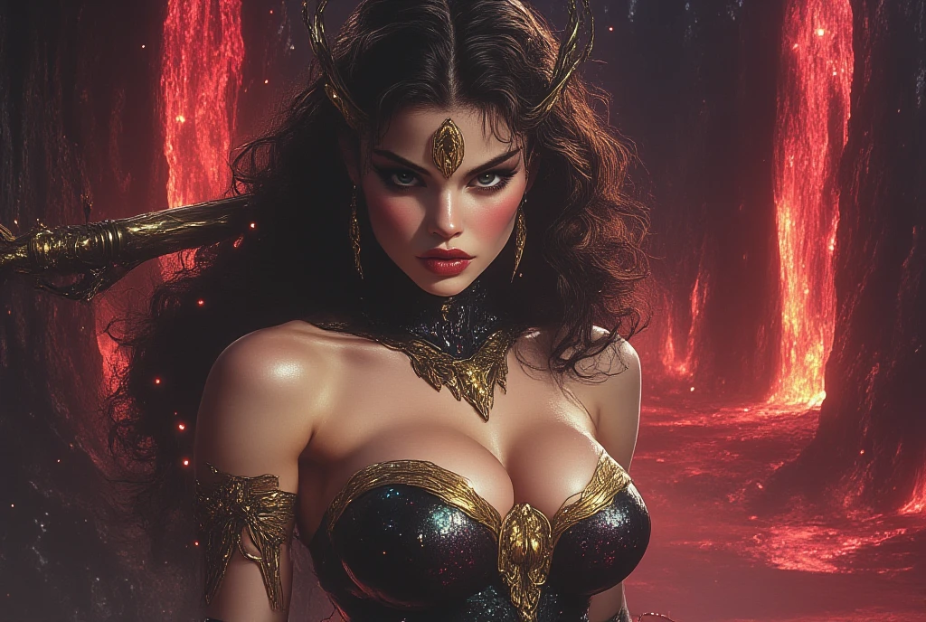 tarot cards,Full tarot border,(The image is surrounded by a tarot card-style border:1.8), (Elongated head)scarlettJohansson (Scarlett Johansson) A portrait of a 32-year-old,,Hades,(Wearing:black toga,Armed with a giant scythe,),Great giants,angry look,(Hairstyles: with curly red hair,),Roman mythology,8k wallpaper,finely quality eyes,Right eyes,correct hand, Ultra-detailed, Beautiful and aesthetically pleasing, tmasterpiece, best qualityer, (s fractal art: 1.3), (Background with:romanticism lain, volcanoes,hell, Buble, shells, Blood, pearls,magma,火焰, Libra, skulls, Hold the giant scythe,( extremely detaile, ))dynamic angle, Cowboy shot, The most beautiful forms of chaos, elegant, Fauvistdesign, vivd colour, Vintage style,(zentangle,datura,Tangles,entangled), (s fractal art: 1.3),delicated face,Correct body structure,a sexy pose,Desire for dissatisfaction,holy rays,Flame,gold foil,Gold leaf art,glitter drawing,Full tarot border,(Full border 1.5),(The border is centered at 1.8),