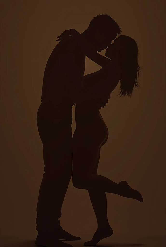 Shadows of young people, a naked man and a naked woman kissing and a third shadow of a woman in the background (ONLY ONE)