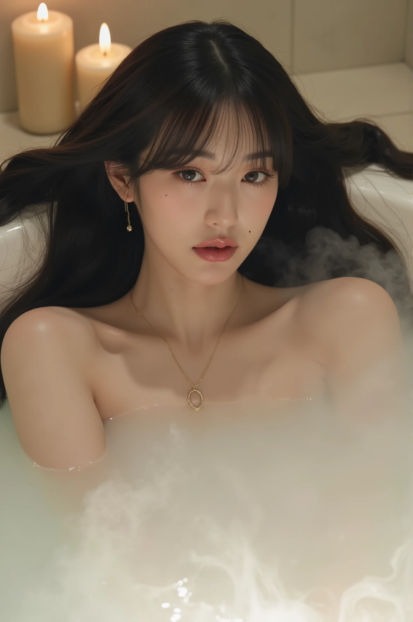 A sexy Korean beauty soaks in the bathtub