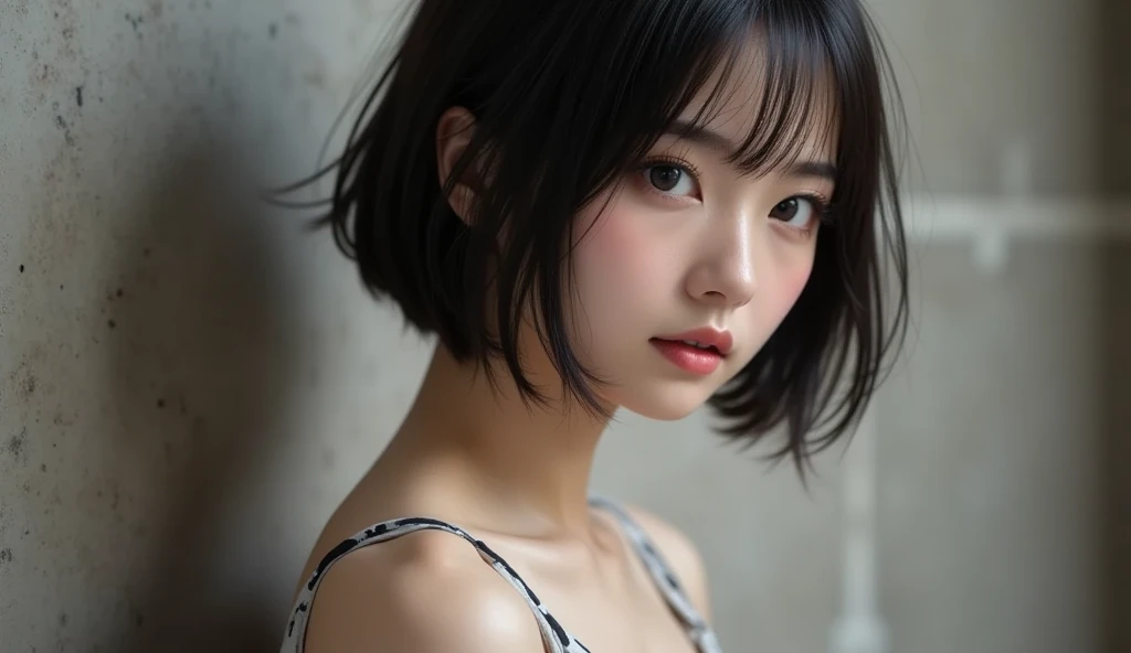 (High resolution:1.3), (16k, Photorealistic, Raw photo, Best image quality: 1.4), Japanese, (One Girl),  (Black-haired、short hair:1.3), Beautiful Hairstyles, (Realistic Skin), Beautiful skins, attractive, 超A high resolution, Surreal, High detail, Golden Ratio, Highly detailed cute girl,(20-year-old), (NuBra:1.5)