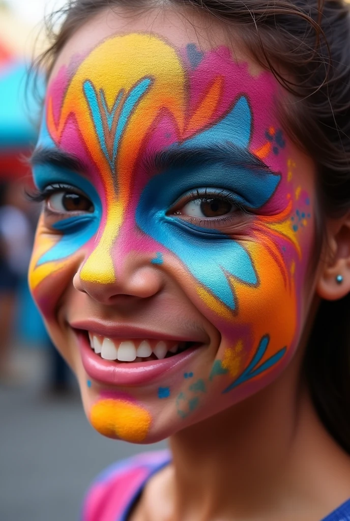 Happy children with their faces painted with one stroke technique