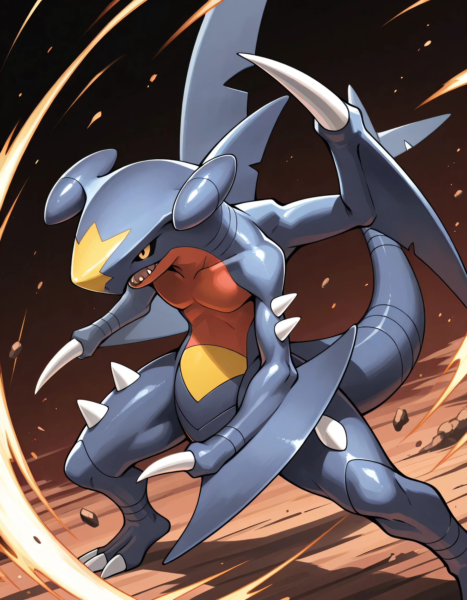 (dynamic angle,dynamic pose),Garchomp,fighting stance,