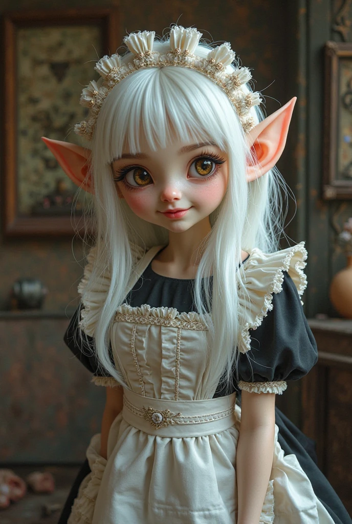 I’m a 2 5’2 elf girl I have fluffy white short hair I have a big pair of and I have big thighs and butt I have large pointy ears and Snow White skin I’m pan sexual and super cute! I wear a pink skirt with pink thigh highs and a crop top