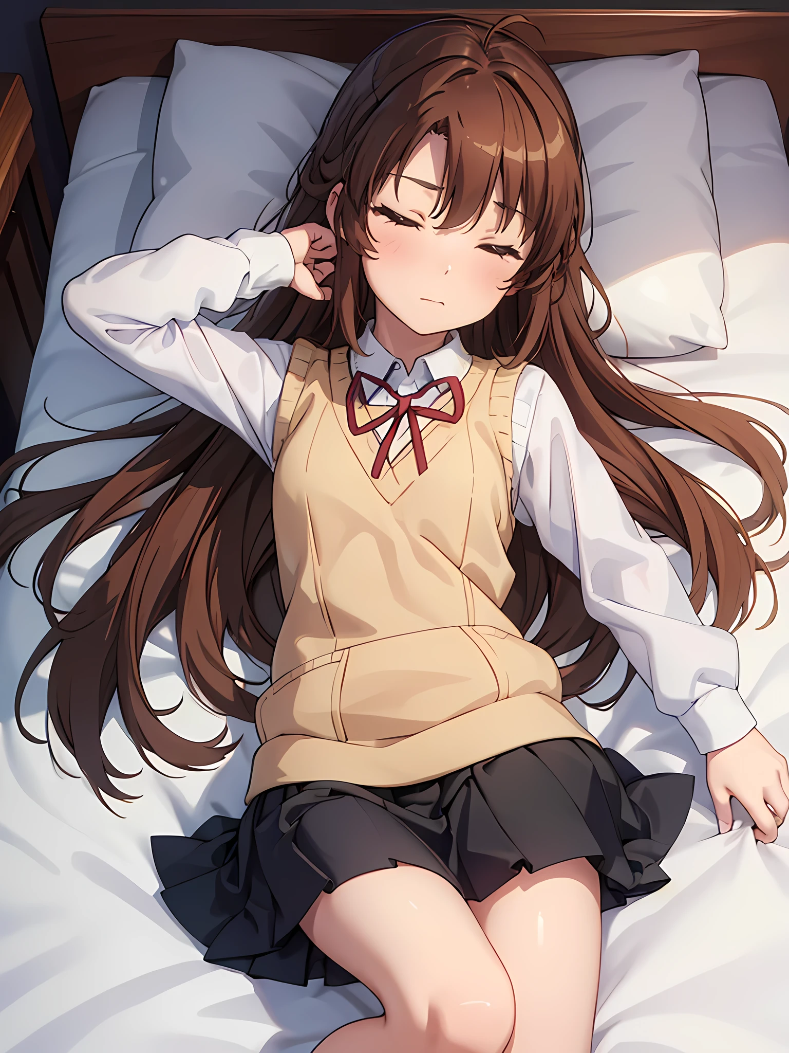 (Tabletop、8K、masterpiece、Highest quality)、((Half Up))、Brown eyes、Brown Hair、Messy semi-long hair、Fluffy hair、Delicate eyes、Adorable, Brown outerwear、Light brown sweater、((Scared))、cry、(missionary, 1boy, penis, lying, vaginale, ass pov, spread legs, Sex, nsfw)、nose blush、steam, Shiny Hair、Very fine and beautiful bright eyes、Very detailed, clear and beautiful face, Awards, Anatomically correct