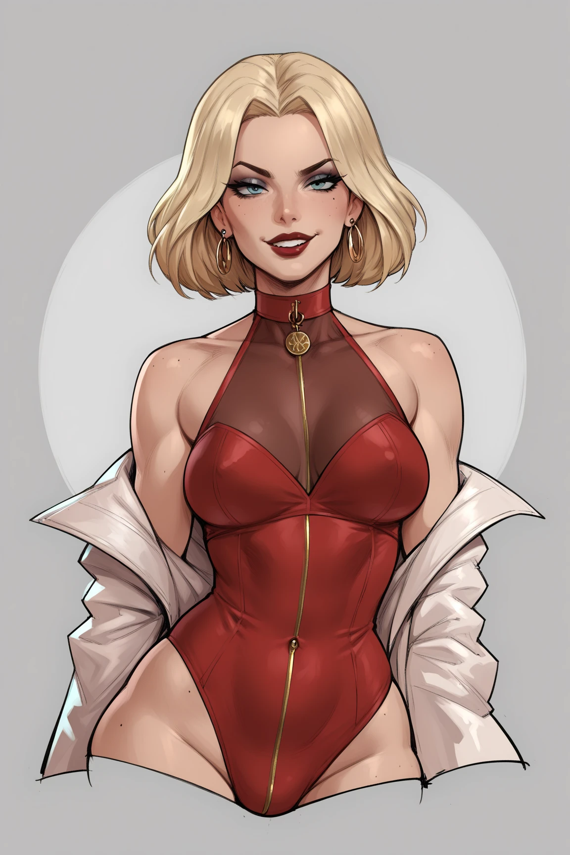 1girl, comics, long blonde hair, red gloves, naked