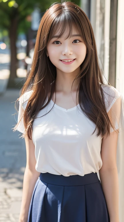 The Japanese girl has medium length, silky brown hair, which she often wears in loose waves, matching her friendly and caring personality. Her eyes are warm and expressive, and her face has soft, harmonious facial features.She has a slim stature and a relaxed posture, which reflects her natural serenity. In terms of her style, she prefers casual and comfortable outfits with a touch of feminine elegance. Her skin is smooth and has a soft complexion.