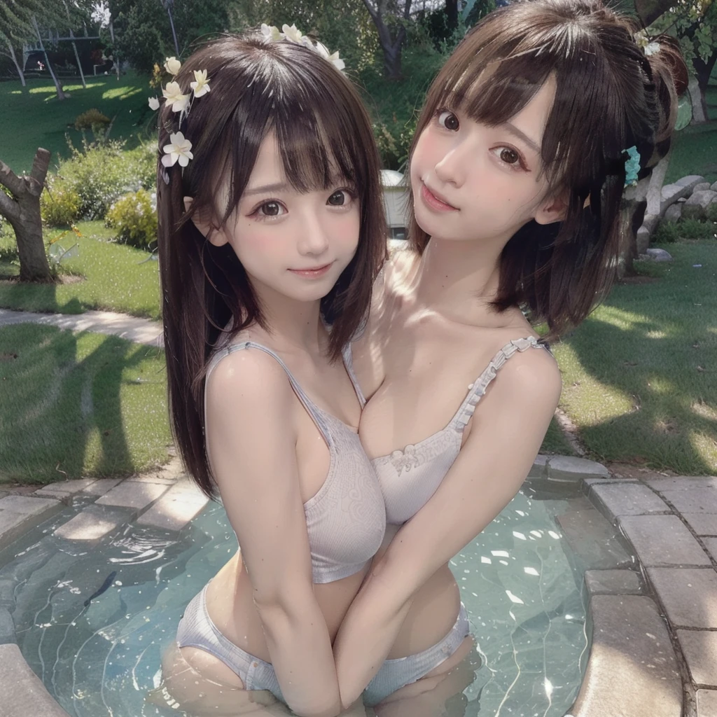 ((Japanese girl1 person)),masterpiece, Highest quality, 8k, Young and beautiful, 1 person, Baby Face、 (Random Engraving Pose),Her chest is young and large. 、very small nipples、Young nipples、Morphologically correct、 (Round face), Cute Face, Thighs, Poolside、Embarrassed face、 Compensate, 10 generations, Detailed face, Background Blur、(((((())))))、Written boundary depth, Tight waist、 (Black Hair:1.2)),((Large Breasts)),(Low twin tails), pointy big breasts, very small nipples, Bloomers made by Capital Ace、Bloomers made by CAPITAL ACE、Cobalt Blue Bloomers、naked、naked body、perky breasts, parenchymal maldistribution